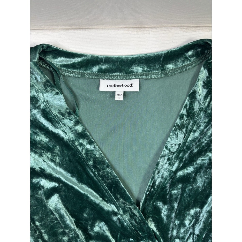 Motherhood Dress Women's Medium New W/ Tags Green Crushed Velvet Long Sleeve - Picture 3 of 11